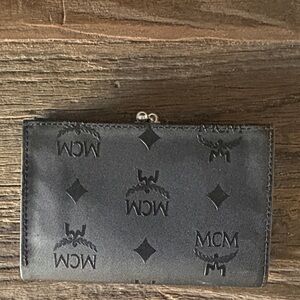 MCM Black Vintage Monogram Compact Bifold Wallet with kiss lock in EUC